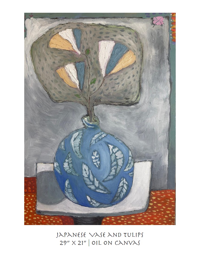 japanese vase and tulips 29x21 oil on canvas
