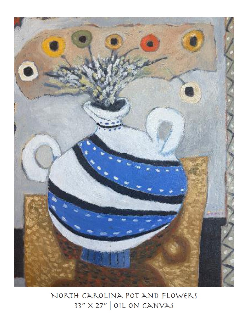 north carolina pot and flowers 33x27 oil on canvas