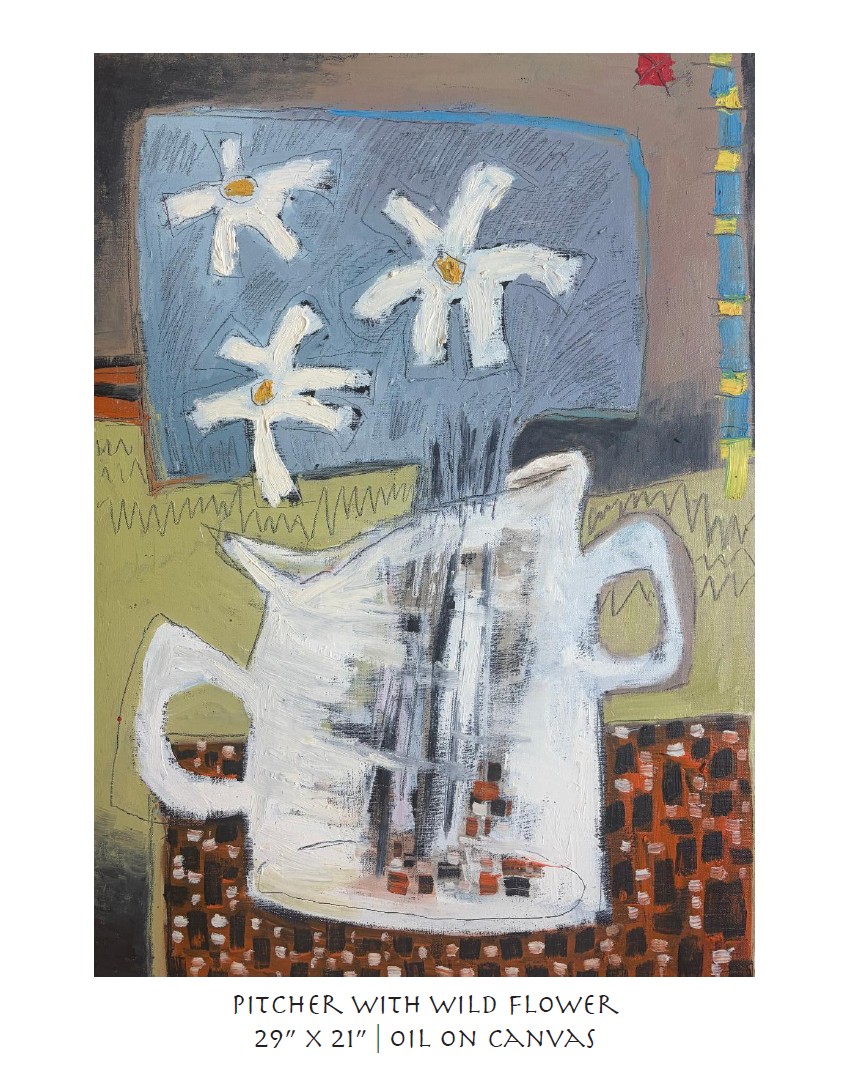 pitcher with wild flower 29x21 oil on canvas