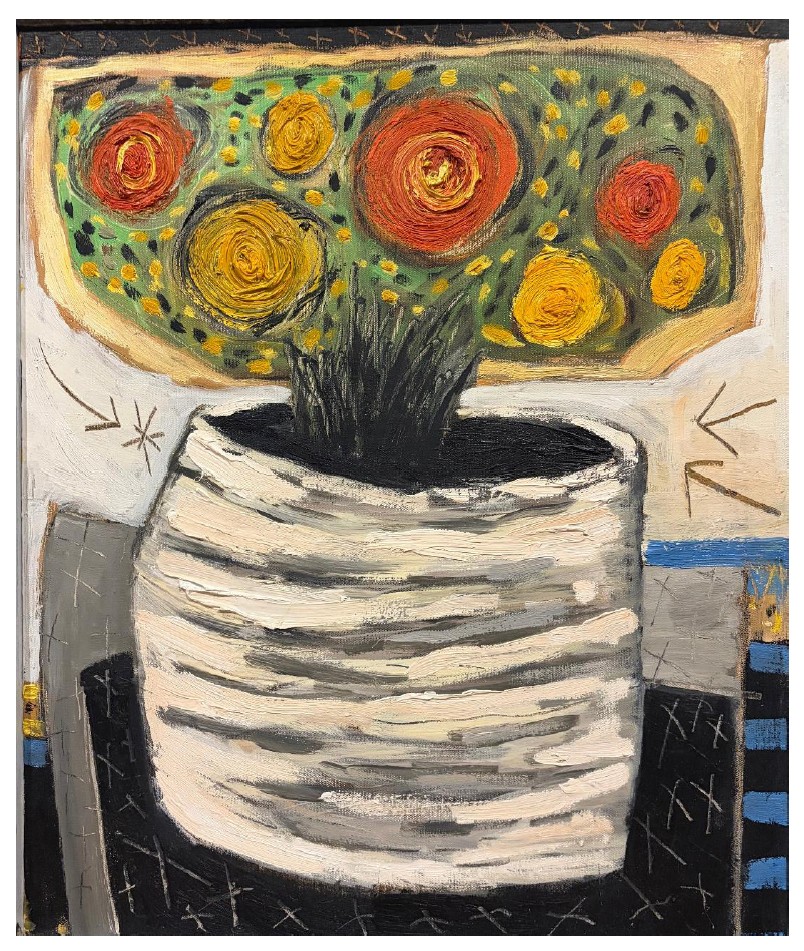 white vase and summer flowers 24x20 oil on canvas